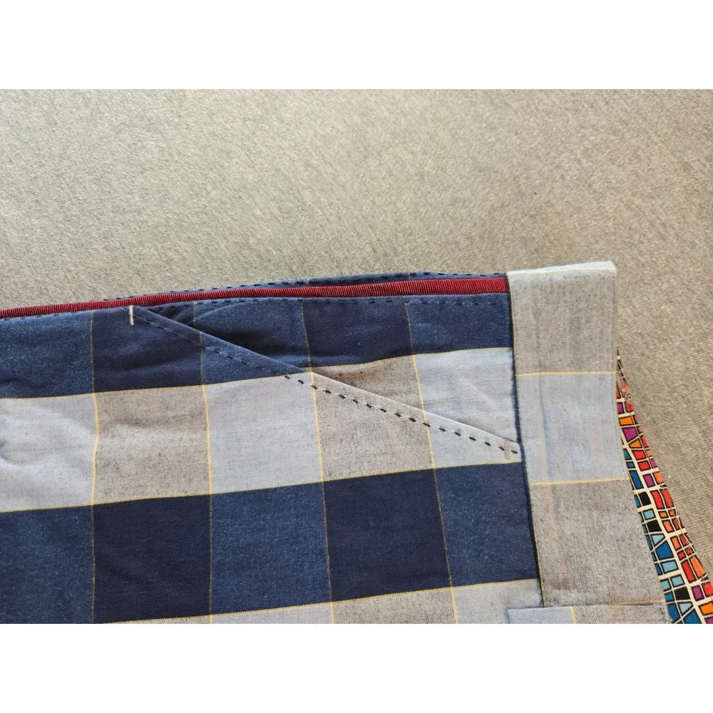 Robert Graham Plaid Shorts Mens 38 Blue Gray Striped‎ Designer Embroidered Hem